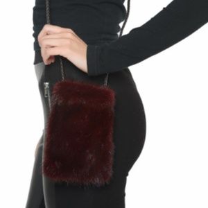 Mink Cross Body Pouch with Leather Strap